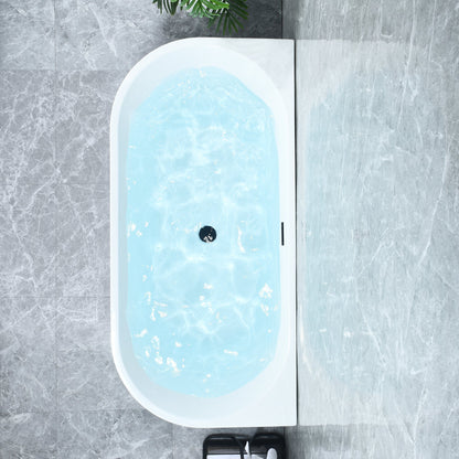 Satchi 67" x 32" Flatbottom Freestanding Acrylic Soaking Bathtub in Glossy White with Drain and Overflow