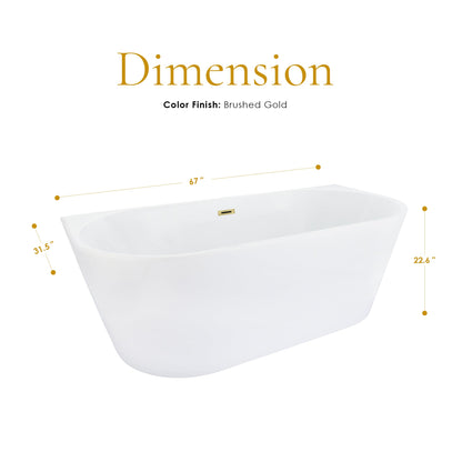 Satchi 67" x 32" Flatbottom Freestanding Acrylic Soaking Bathtub in Glossy White with Drain and Overflow