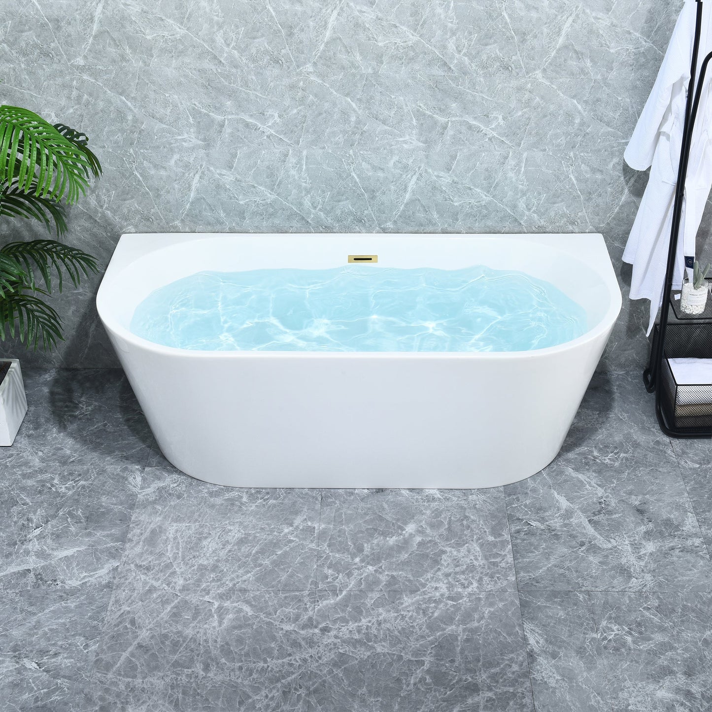 Satchi 67" x 32" Flatbottom Freestanding Acrylic Soaking Bathtub in Glossy White with Drain and Overflow