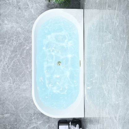 Satchi 67" x 32" Flatbottom Freestanding Acrylic Soaking Bathtub in Glossy White with Drain and Overflow