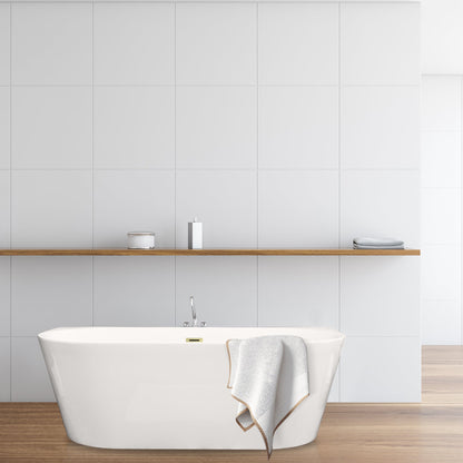 Satchi 67" x 32" Flatbottom Freestanding Acrylic Soaking Bathtub in Glossy White with Drain and Overflow