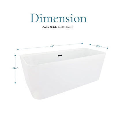 Groda 63" x 30" Flatbottom Freestanding Acrylic Soaking Bathtub in Glossy White with Drain and Overflow