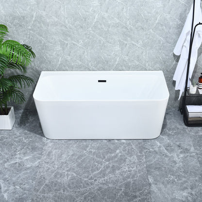 Groda 63" x 30" Flatbottom Freestanding Acrylic Soaking Bathtub in Glossy White with Drain and Overflow