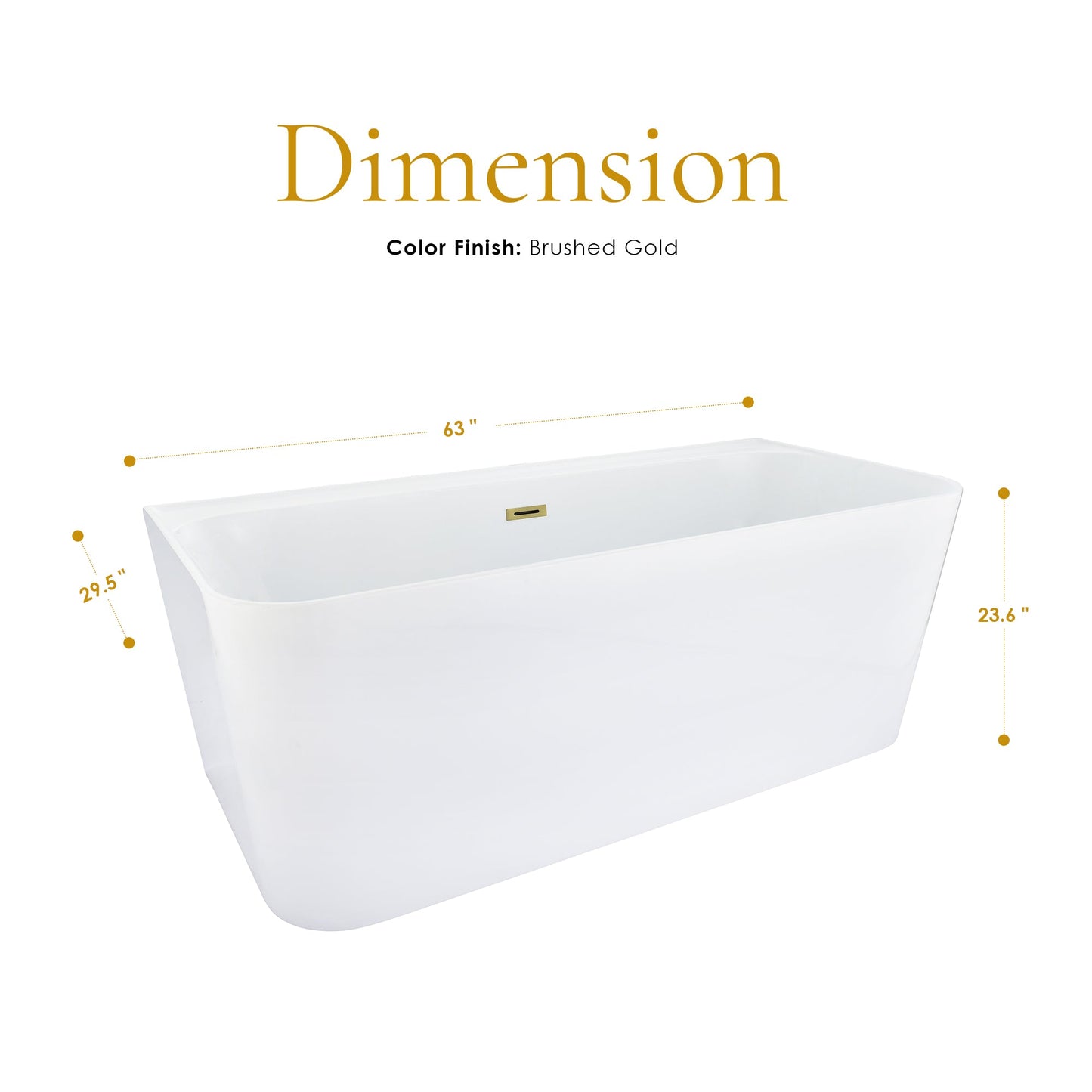 Groda 63" x 30" Flatbottom Freestanding Acrylic Soaking Bathtub in Glossy White with Drain and Overflow