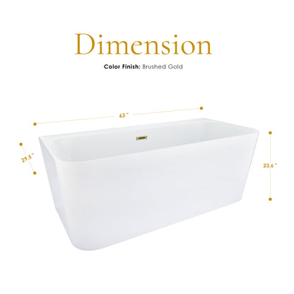 Groda 63" x 30" Flatbottom Freestanding Acrylic Soaking Bathtub in Glossy White with Drain and Overflow