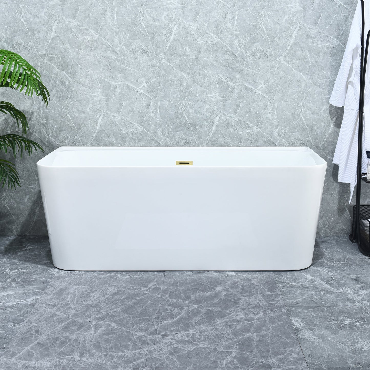 Groda 63" x 30" Flatbottom Freestanding Acrylic Soaking Bathtub in Glossy White with Drain and Overflow