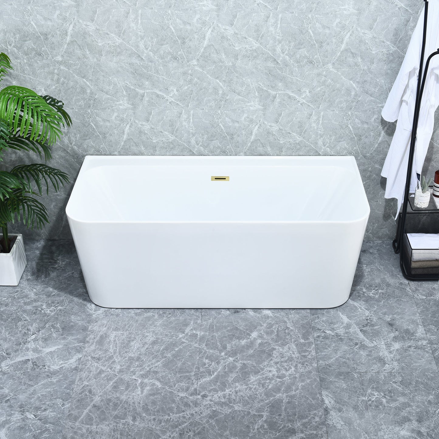Groda 63" x 30" Flatbottom Freestanding Acrylic Soaking Bathtub in Glossy White with Drain and Overflow