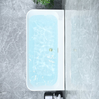 Groda 63" x 30" Flatbottom Freestanding Acrylic Soaking Bathtub in Glossy White with Drain and Overflow