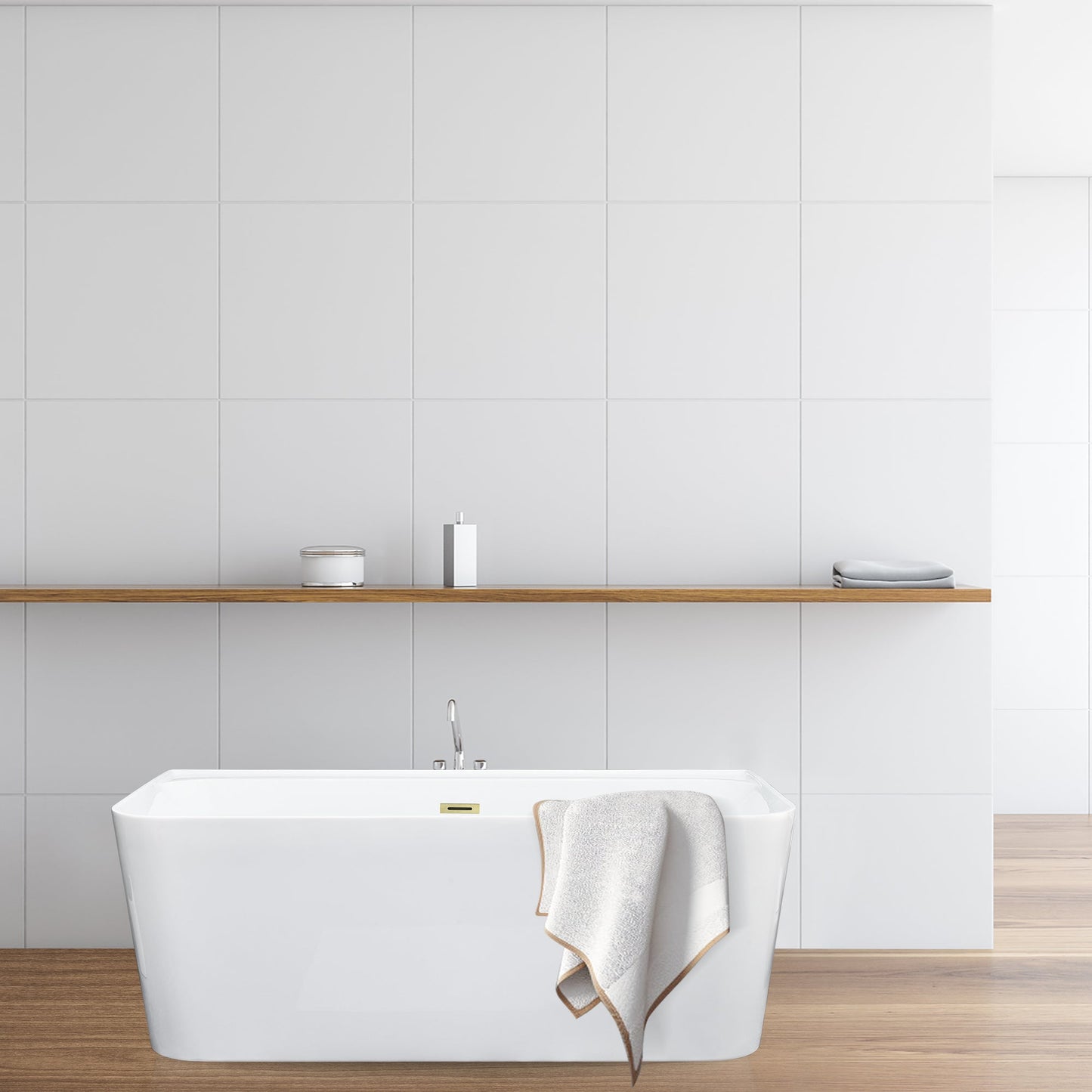 Groda 63" x 30" Flatbottom Freestanding Acrylic Soaking Bathtub in Glossy White with Drain and Overflow
