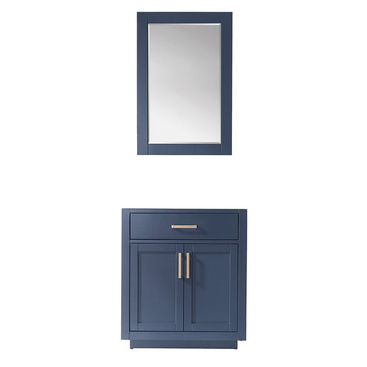 Ivy 30" Single Bathroom Vanity Cabinet Only in Royal Blue and Mirror, without Countertop