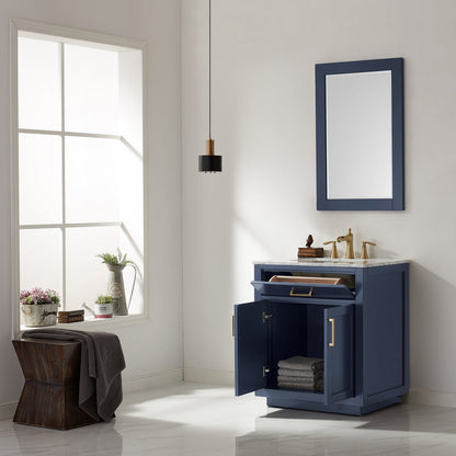 Ivy 30" Single Bathroom Vanity Cabinet Only in Royal Blue and Mirror, without Countertop
