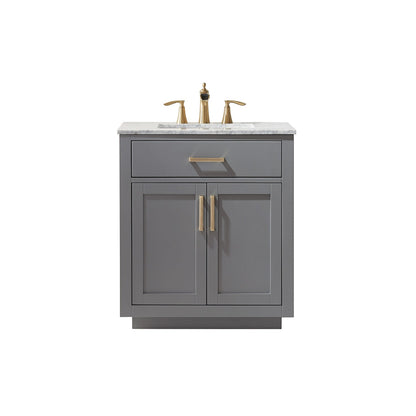 Ivy 30" Single Bathroom Vanity Set in Gray and Carrara White Marble Countertop without Mirror