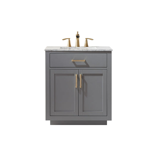 Ivy 30" Single Bathroom Vanity Set in Gray and Carrara White Marble Countertop without Mirror