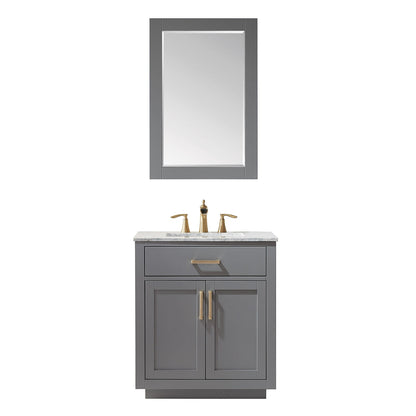 Ivy 30" Single Bathroom Vanity Set in Gray and Carrara White Marble Countertop with Mirror
