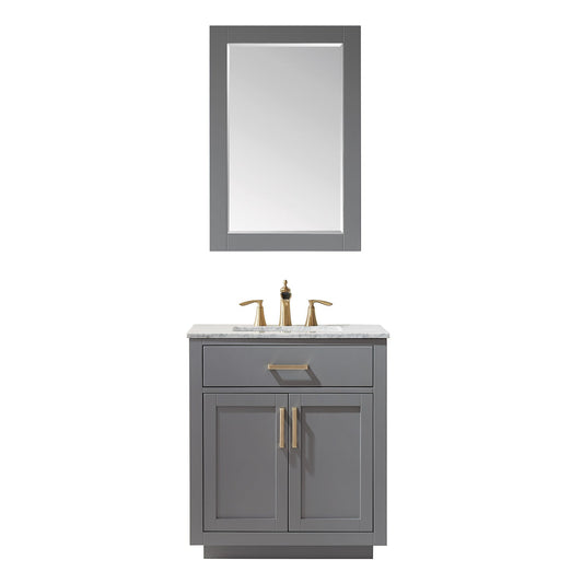 Ivy 30" Single Bathroom Vanity Set in Gray and Carrara White Marble Countertop with Mirror