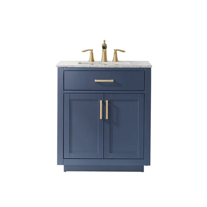 Ivy 30" Single Bathroom Vanity Set in Royal Blue and Carrara White Marble Countertop without Mirror