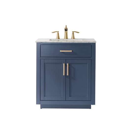 Ivy 30" Single Bathroom Vanity Set in Royal Blue and Carrara White Marble Countertop without Mirror