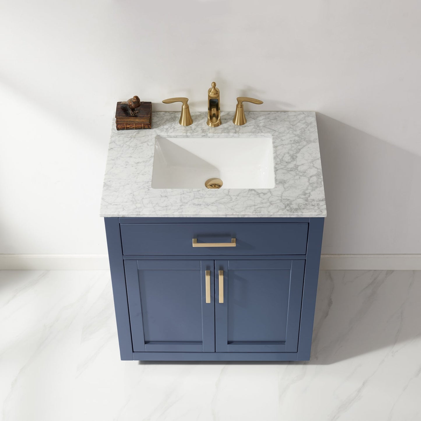 Ivy 30" Single Bathroom Vanity Set in Royal Blue and Carrara White Marble Countertop without Mirror