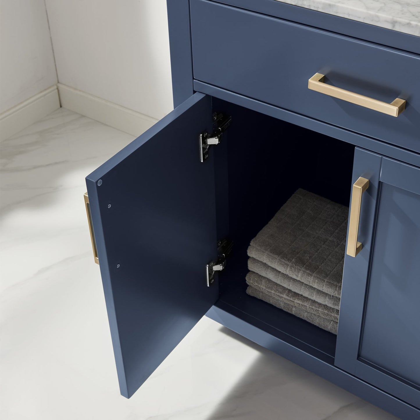 Ivy 30" Single Bathroom Vanity Set in Royal Blue and Carrara White Marble Countertop without Mirror
