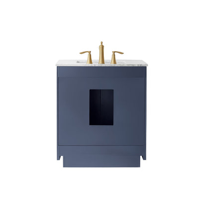 Ivy 30" Single Bathroom Vanity Set in Royal Blue and Carrara White Marble Countertop without Mirror