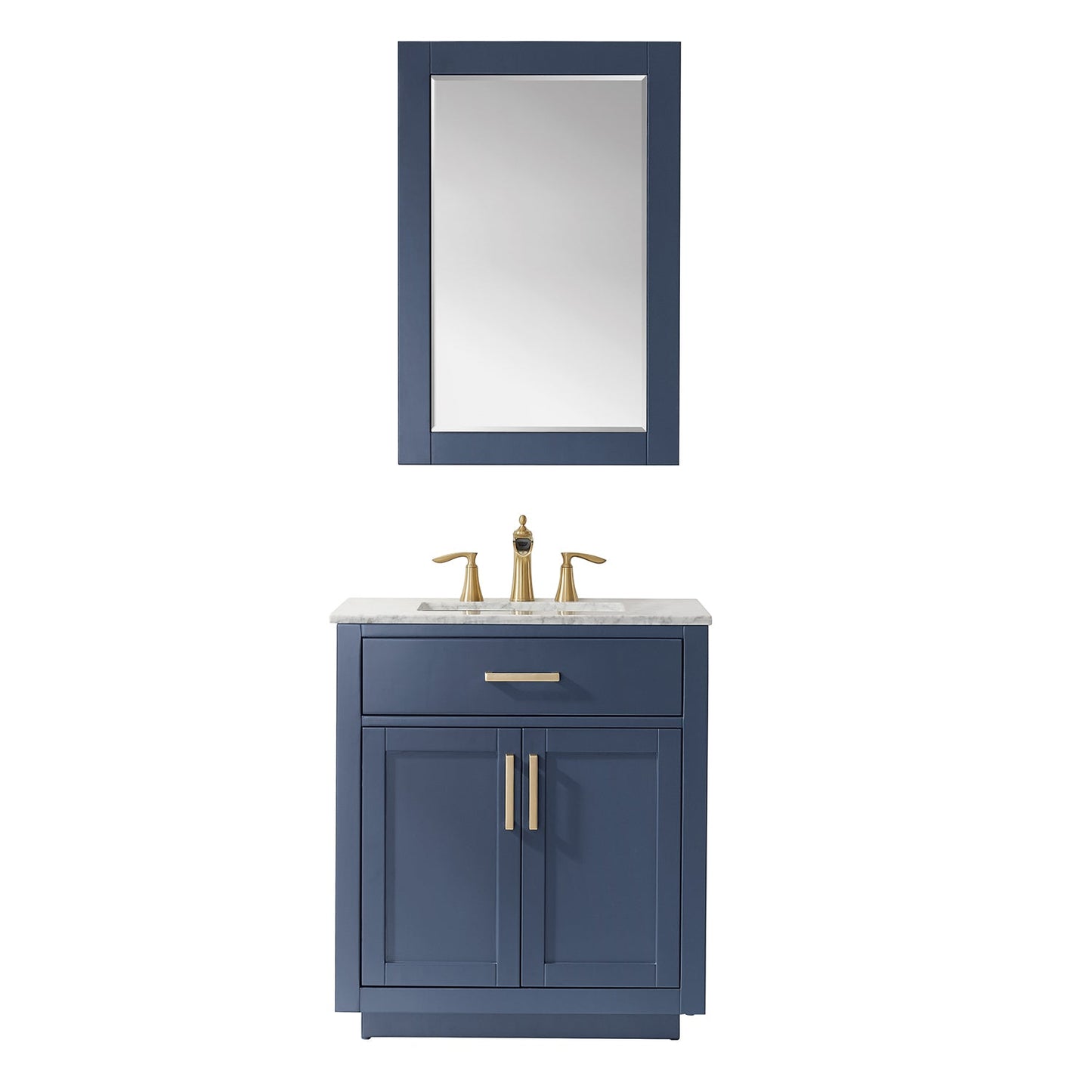 Ivy 30" Single Bathroom Vanity Set in Royal Blue and Carrara White Marble Countertop with Mirror