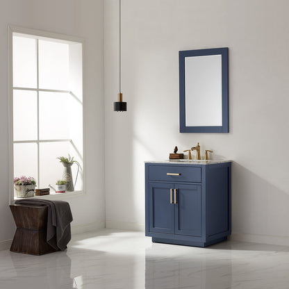 Ivy 30" Single Bathroom Vanity Set in Royal Blue and Carrara White Marble Countertop with Mirror