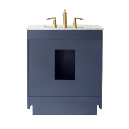 Ivy 30" Single Bathroom Vanity Set in Royal Blue and Carrara White Marble Countertop with Mirror