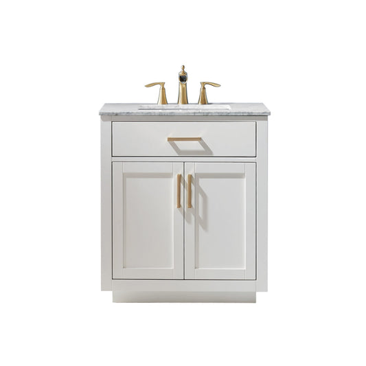 Ivy 30" Single Bathroom Vanity Set in White and Carrara White Marble Countertop without Mirror