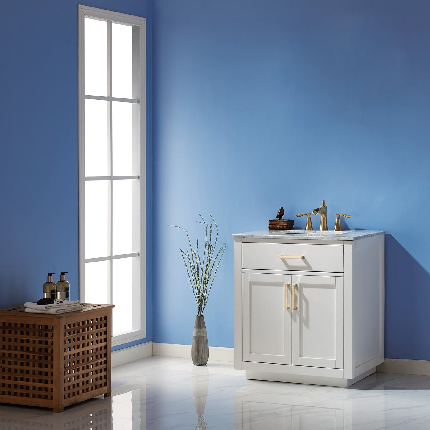 Ivy 30" Single Bathroom Vanity Set in White and Carrara White Marble Countertop without Mirror