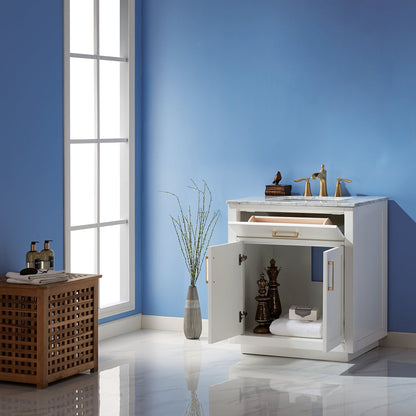 Ivy 30" Single Bathroom Vanity Set in White and Carrara White Marble Countertop without Mirror