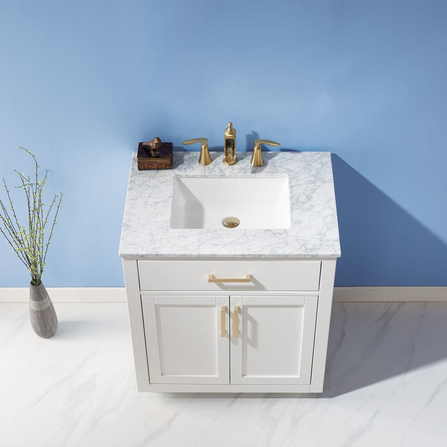 Ivy 30" Single Bathroom Vanity Set in White and Carrara White Marble Countertop without Mirror