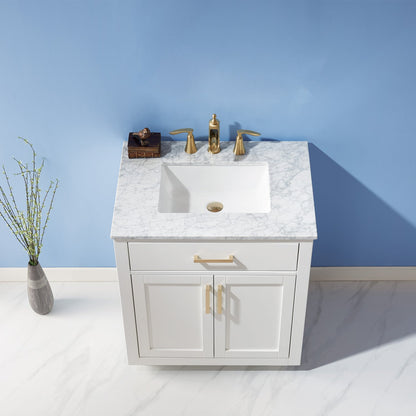 Ivy 30" Single Bathroom Vanity Set in White and Carrara White Marble Countertop without Mirror