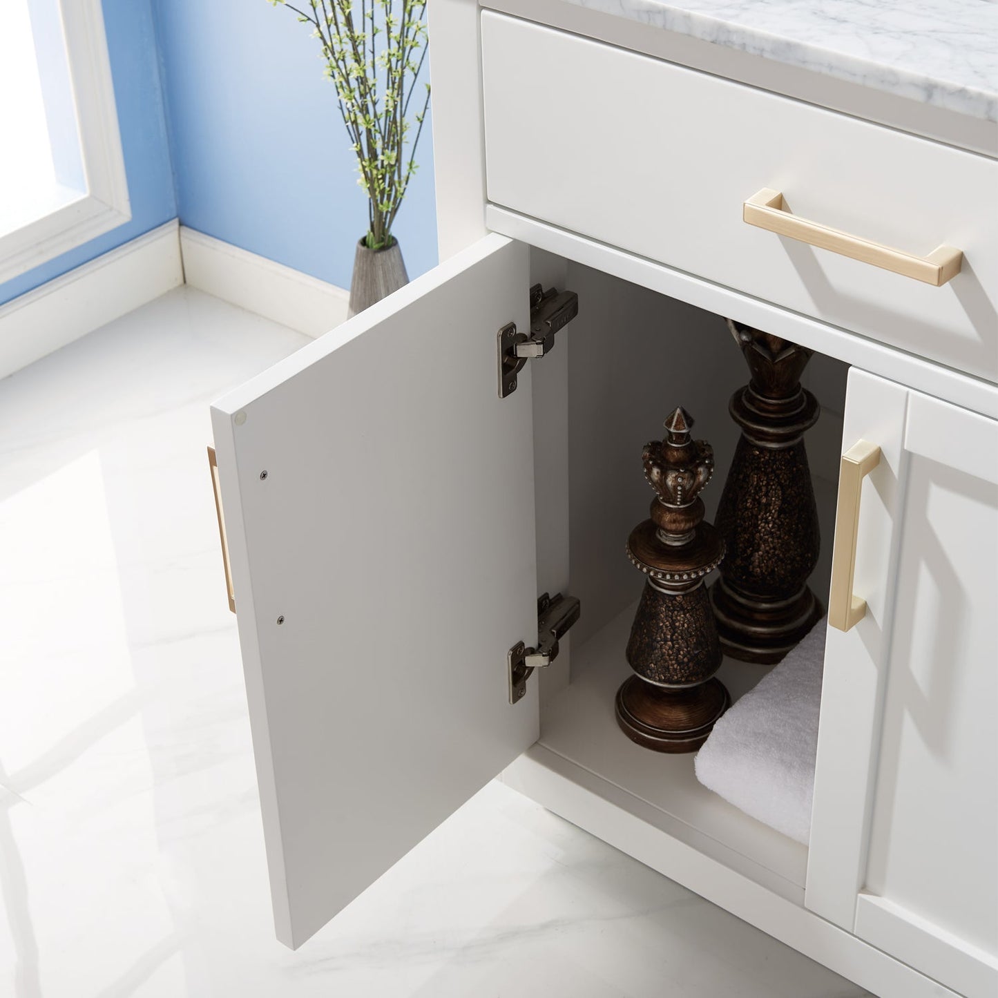 Ivy 30" Single Bathroom Vanity Set in White and Carrara White Marble Countertop without Mirror