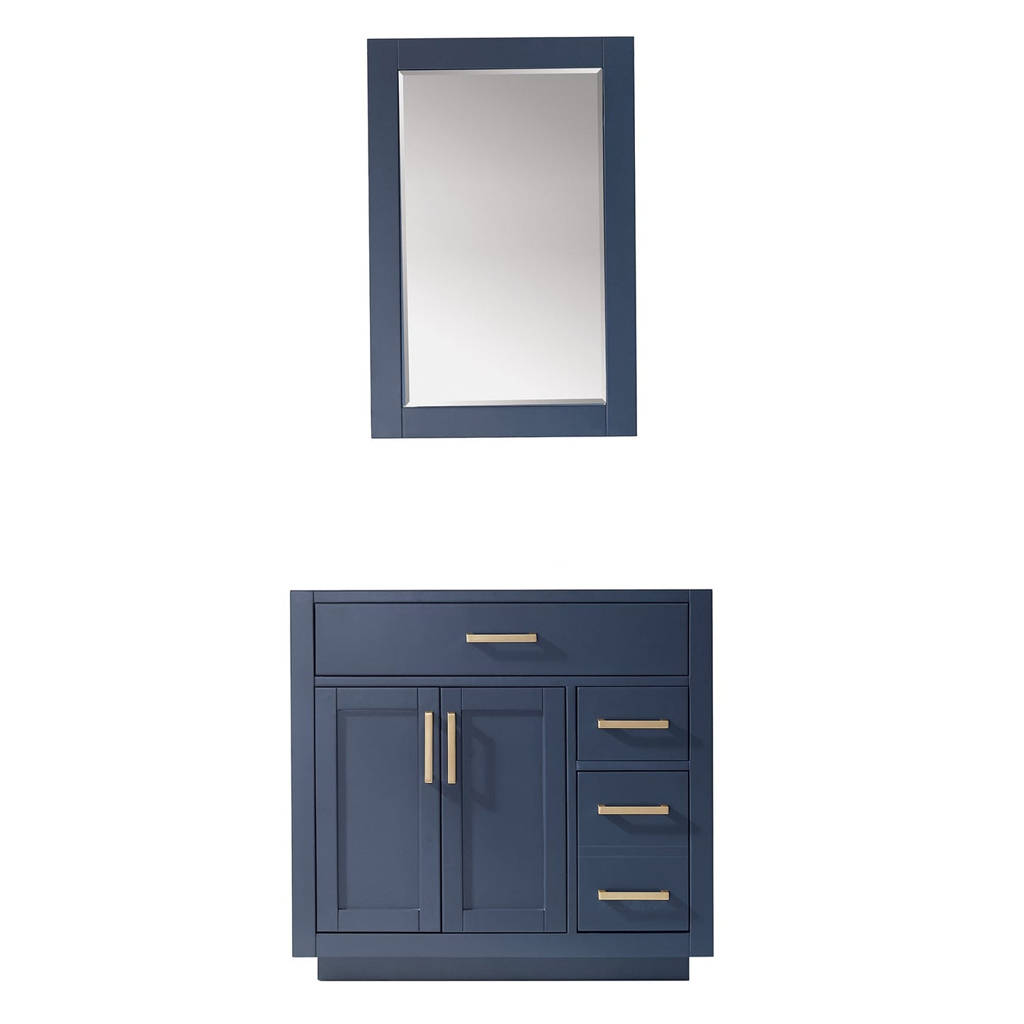 Ivy 36" Single Bathroom Vanity Cabinet Only in Royal Blue and Mirror, without Countertop