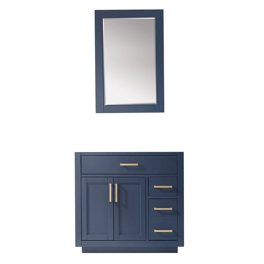 Ivy 36" Single Bathroom Vanity Cabinet Only in Royal Blue and Mirror, without Countertop
