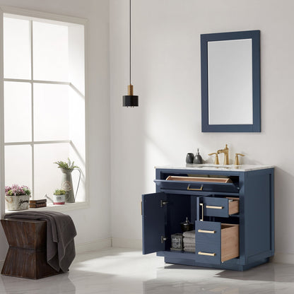 Ivy 36" Single Bathroom Vanity Cabinet Only in Royal Blue and Mirror, without Countertop