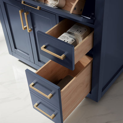 Ivy 36" Single Bathroom Vanity Cabinet Only in Royal Blue and Mirror, without Countertop