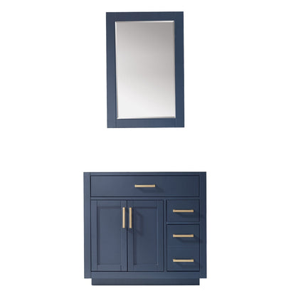Ivy 36" Single Bathroom Vanity Cabinet Only in Royal Blue and Mirror, without Countertop