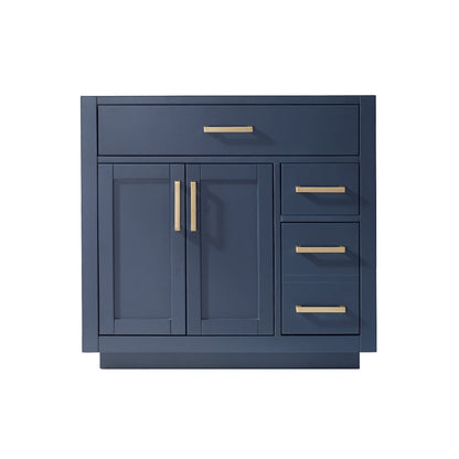 Ivy 36" Single Bathroom Vanity Cabinet Only in Royal Blue and Mirror, without Countertop