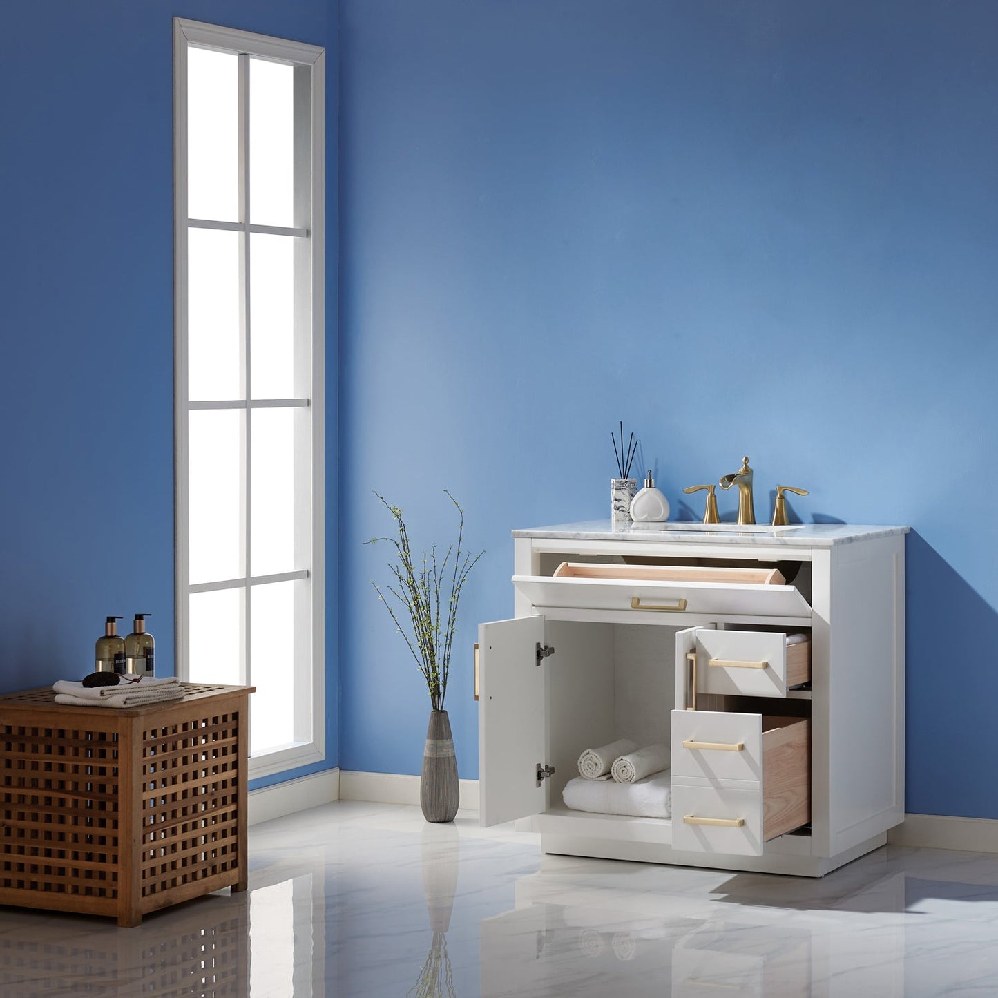 Ivy 36" Single Bathroom Vanity Cabinet Only in White without Countertop and Mirror