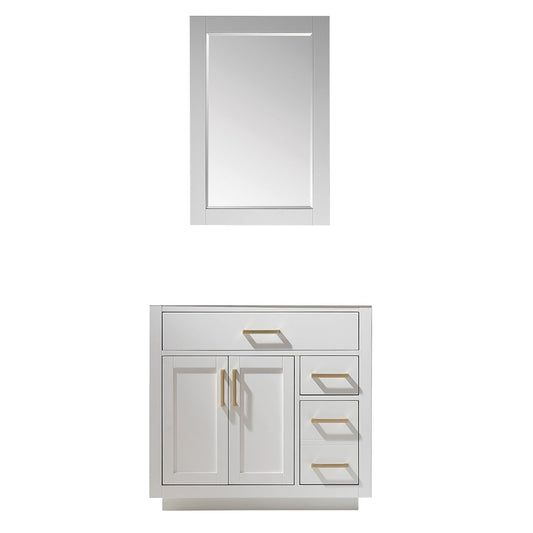 Ivy 36" Single Bathroom Vanity Cabinet Only in White and Mirror, without Countertop