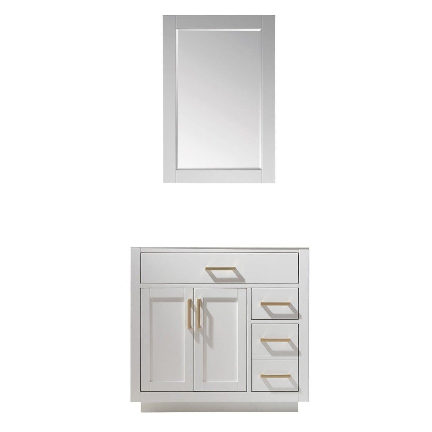 Ivy 36" Single Bathroom Vanity Cabinet Only in White and Mirror, without Countertop