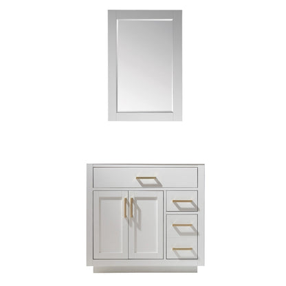 Ivy 36" Single Bathroom Vanity Cabinet Only in White and Mirror, without Countertop