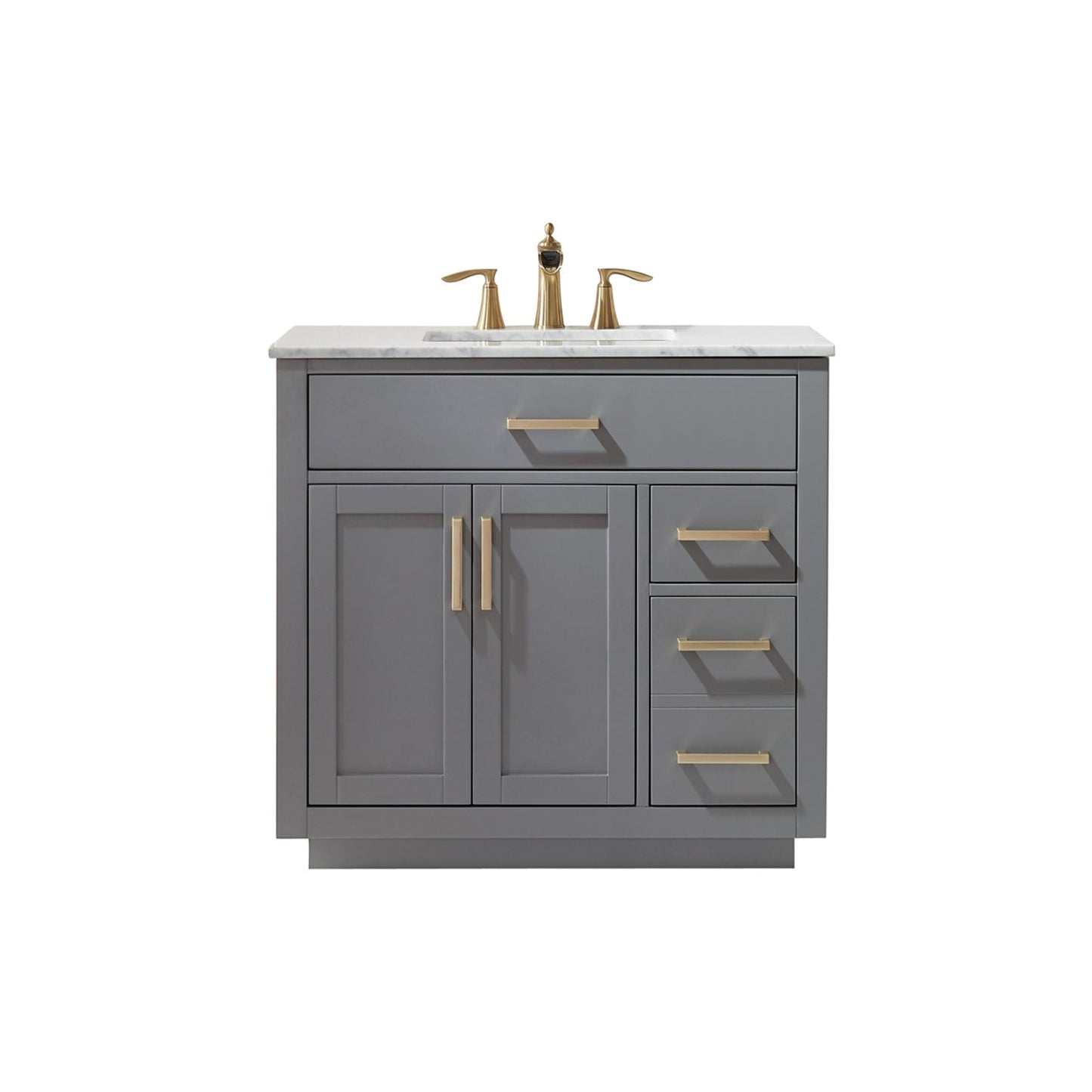 Ivy 36" Single Bathroom Vanity Set in Gray and Carrara White Marble Countertop without Mirror