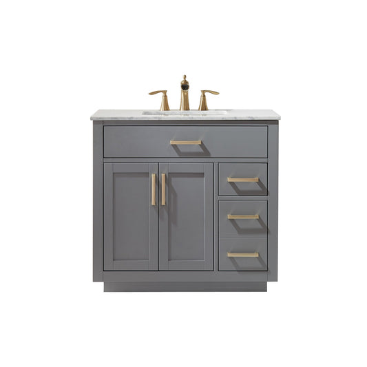 Ivy 36" Single Bathroom Vanity Set in Gray and Carrara White Marble Countertop without Mirror