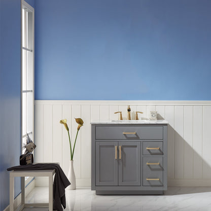 Ivy 36" Single Bathroom Vanity Set in Gray and Carrara White Marble Countertop without Mirror