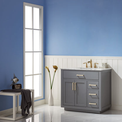 Ivy 36" Single Bathroom Vanity Set in Gray and Carrara White Marble Countertop without Mirror