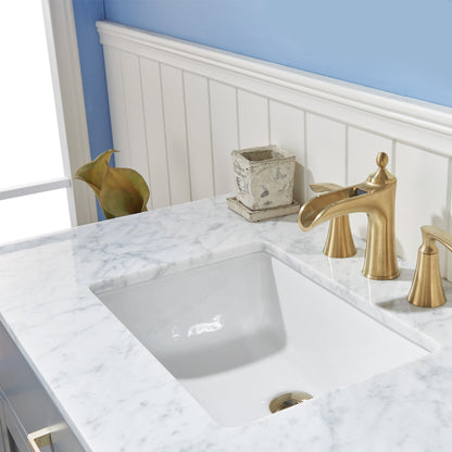 Ivy 36" Single Bathroom Vanity Set in Gray and Carrara White Marble Countertop without Mirror