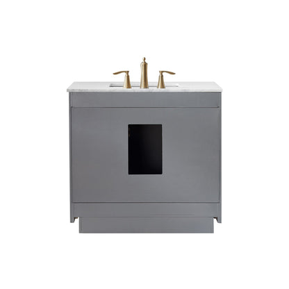 Ivy 36" Single Bathroom Vanity Set in Gray and Carrara White Marble Countertop without Mirror