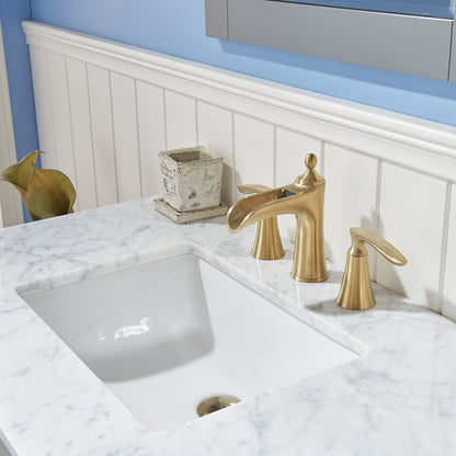 Ivy 36" Single Bathroom Vanity Set in Gray and Carrara White Marble Countertop with Mirror
